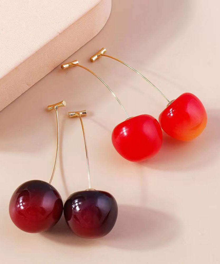 peopleterritory Elegant Red And Mulberry Sterling Silver Overgild Cherry Drop Earrings Two Piece Set DF1014