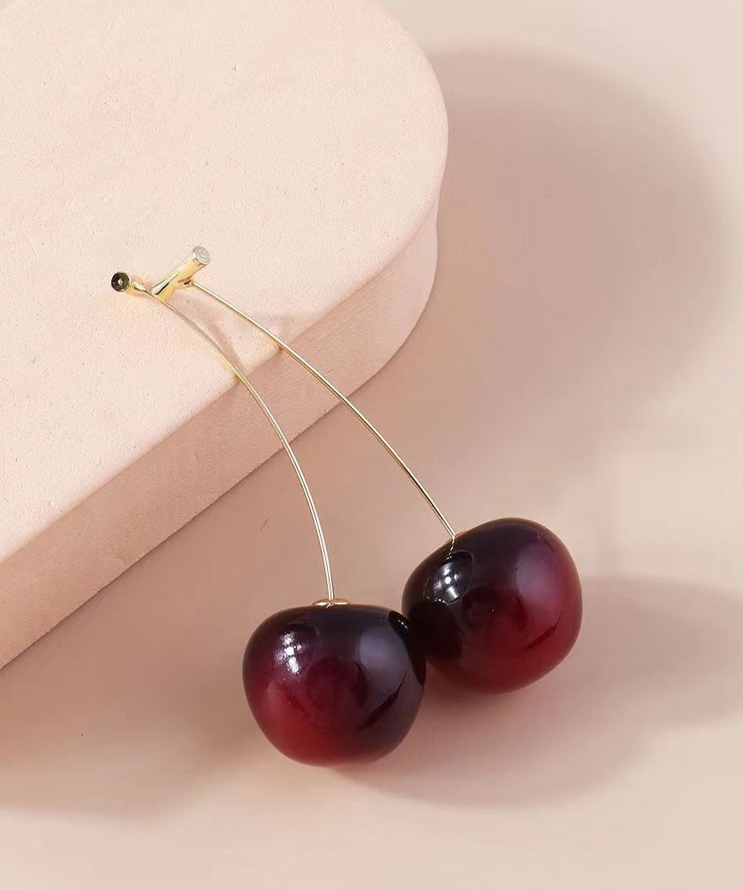 peopleterritory Elegant Red And Mulberry Sterling Silver Overgild Cherry Drop Earrings Two Piece Set DF1014
