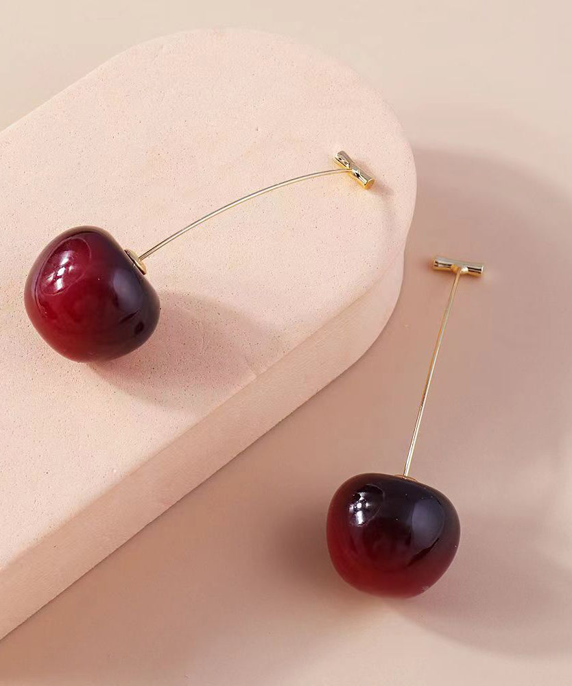 peopleterritory Elegant Red And Mulberry Sterling Silver Overgild Cherry Drop Earrings Two Piece Set DF1014