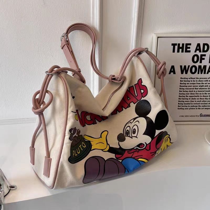 STOREXQ Canvas Bag Women's Large Capacity New Fashion Single-Room Messenger Bag Japanese Commuter Tote Mother and Baby Mummy Bag