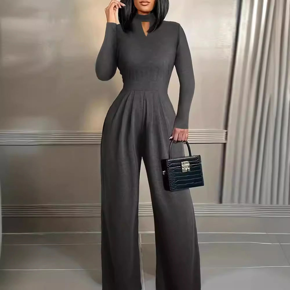 storexq Cross-Border Spring Clothes Women's Clothes Small Turtleneck Long-Sleeved Jumpsuit Knitted Casual Pants Straight Jumpsuit One Piece Dropshipping