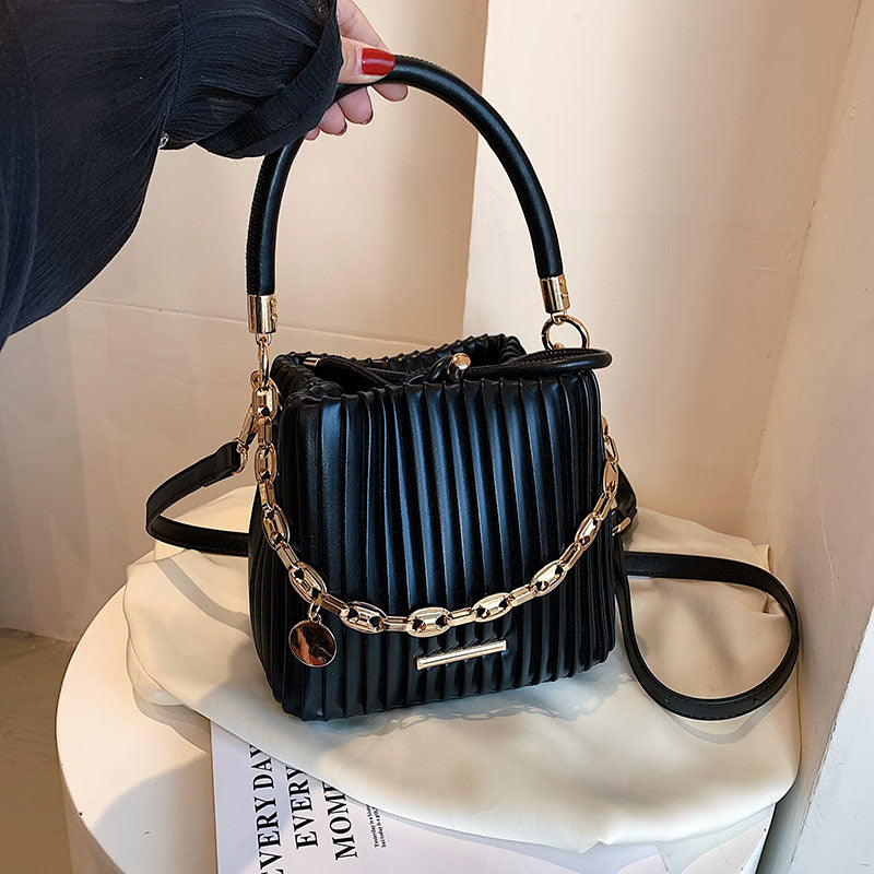 STOREXQ Style High Sense Bag for Women New Fashion Pleated Portable Bucket Bag Special-Interest Design Shoulder Messenger Bag