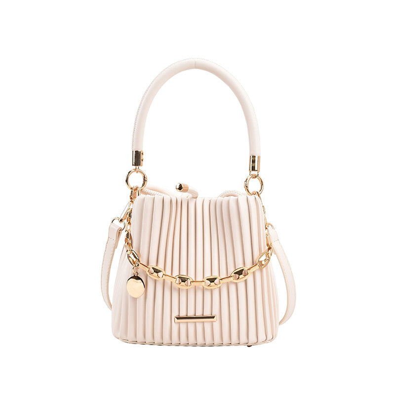STOREXQ Style High Sense Bag for Women New Fashion Pleated Portable Bucket Bag Special-Interest Design Shoulder Messenger Bag