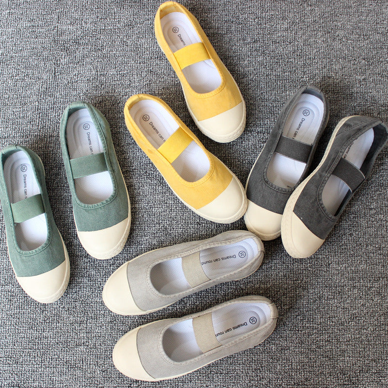 storexq Spring, Summer, Autumn Three Seasons Wearable Japanese Women's Shoes Slip-on Lazy Shoes Washed Old Soft-Soled Canvas Shoes