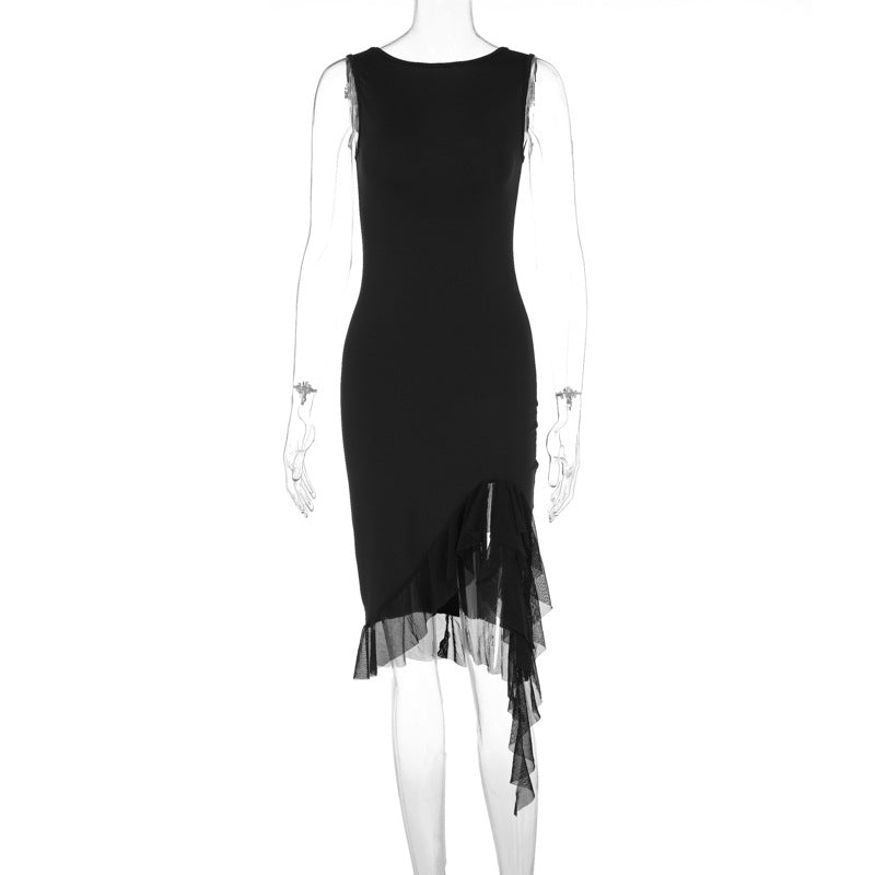 STOREXQ Foreign Trade Cross Border Women's Clothing Summer and Autumn New Fashion Pure Desire Sleeveless Waist Slim Backless Dress