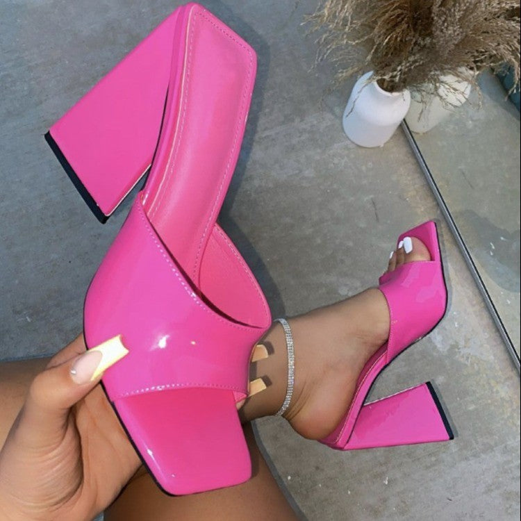 STOREXQ Summer New plus Size European and American Candy Color Peep Toe Chunky High Heel Buckle Shape Woman High-Heeled Shoes Heels