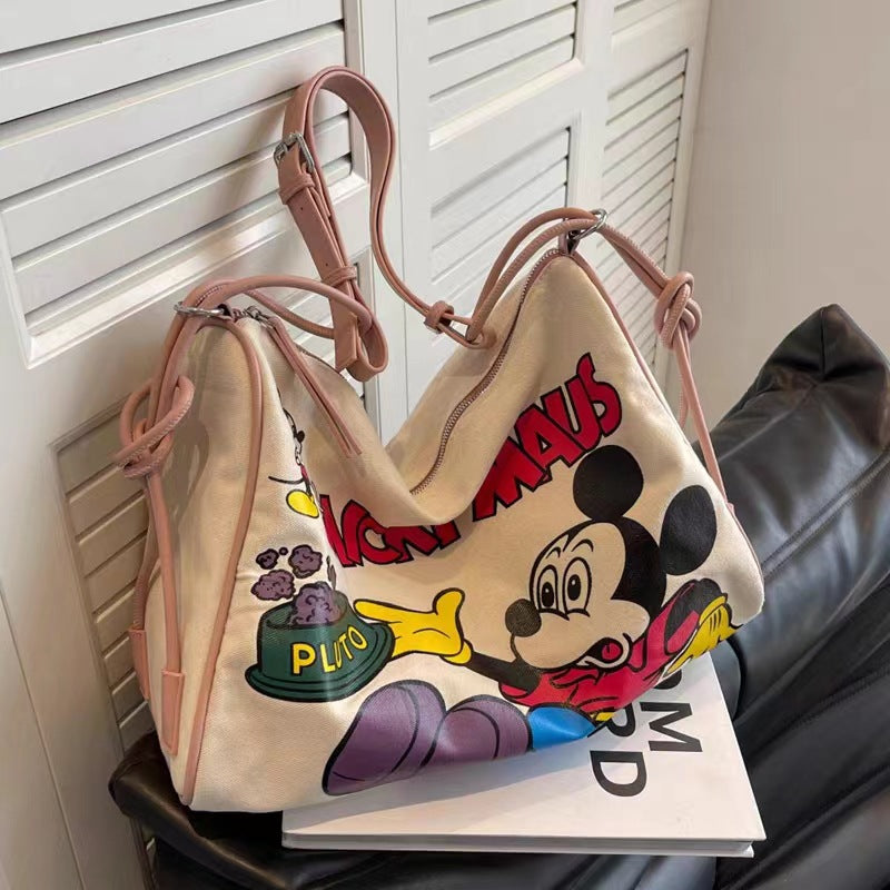 STOREXQ Canvas Bag Women's Large Capacity New Fashion Single-Room Messenger Bag Japanese Commuter Tote Mother and Baby Mummy Bag