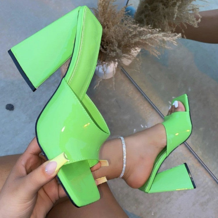 STOREXQ Summer New plus Size European and American Candy Color Peep Toe Chunky High Heel Buckle Shape Woman High-Heeled Shoes Heels