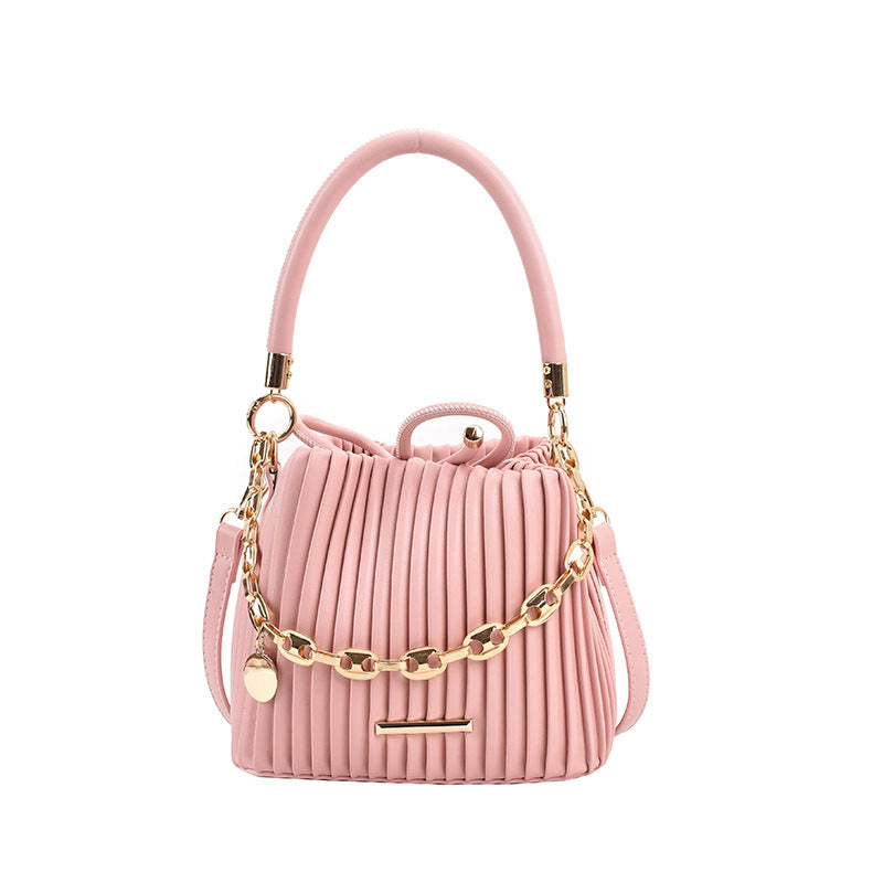 STOREXQ Style High Sense Bag for Women New Fashion Pleated Portable Bucket Bag Special-Interest Design Shoulder Messenger Bag