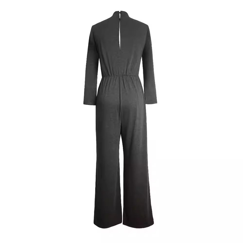 storexq Cross-Border Spring Clothes Women's Clothes Small Turtleneck Long-Sleeved Jumpsuit Knitted Casual Pants Straight Jumpsuit One Piece Dropshipping