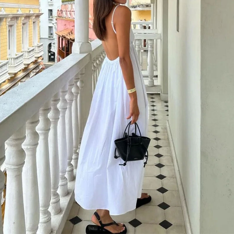 STOREXQ New New Autumn 2025 Women's Fashion Sexy Backless Sleeveless Solid Color V-Neck Suspender Dress