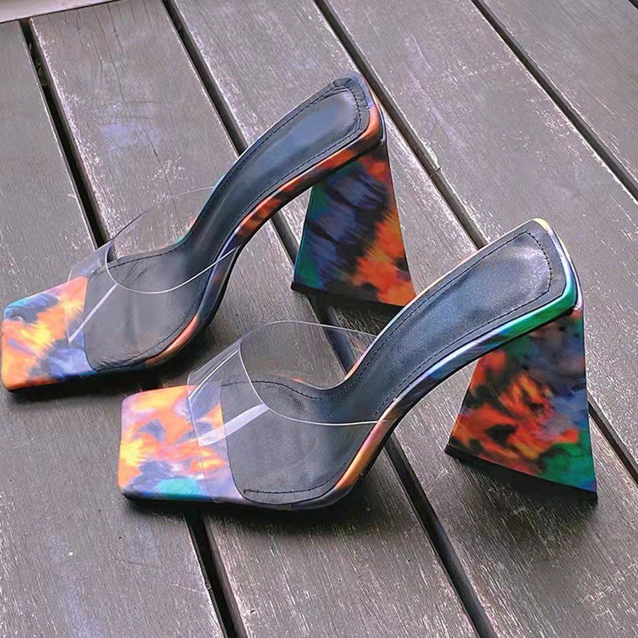 STOREXQ Summer New plus Size European and American Candy Color Peep Toe Chunky High Heel Buckle Shape Woman High-Heeled Shoes Heels