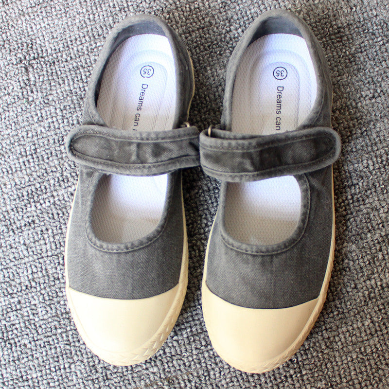 storexq Spring, Summer, Autumn Three Seasons Wearable Japanese Women's Shoes Slip-on Lazy Shoes Washed Old Soft-Soled Canvas Shoes
