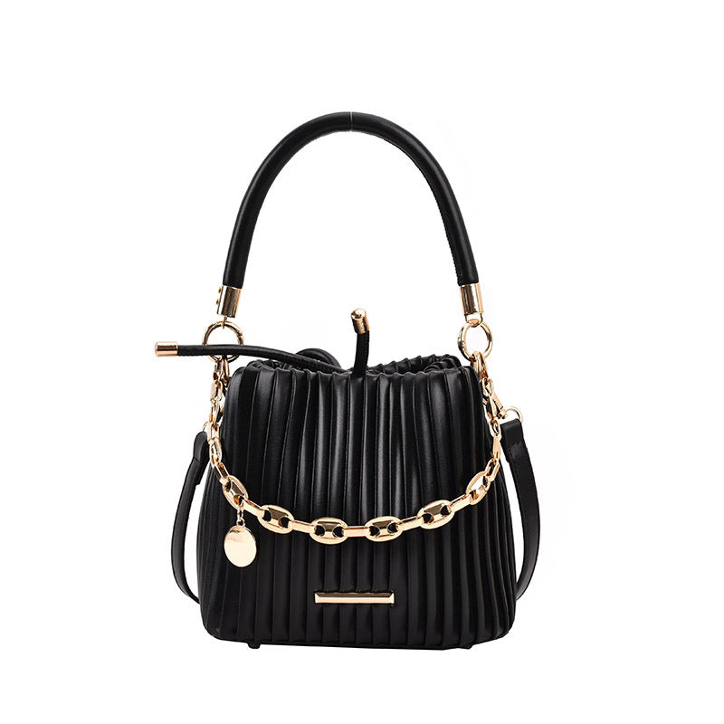 STOREXQ Style High Sense Bag for Women New Fashion Pleated Portable Bucket Bag Special-Interest Design Shoulder Messenger Bag