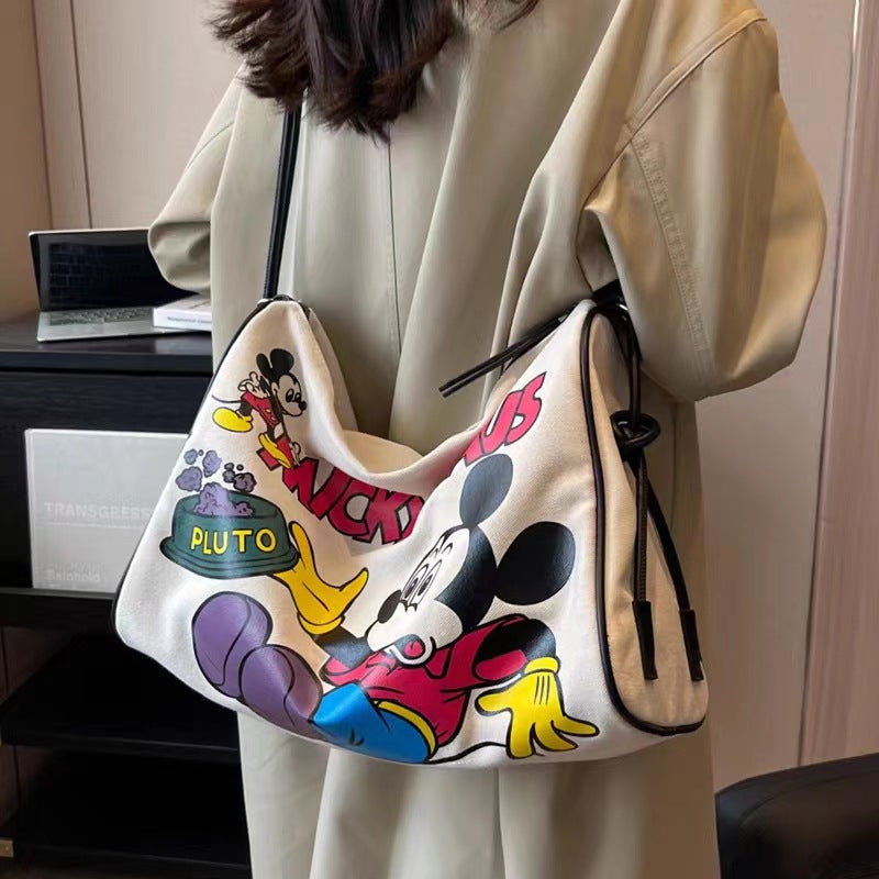 STOREXQ Canvas Bag Women's Large Capacity New Fashion Single-Room Messenger Bag Japanese Commuter Tote Mother and Baby Mummy Bag