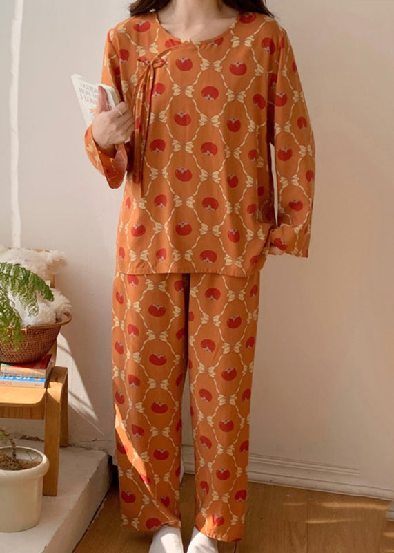 peopleterritory Women Orange O-Neck Bow Silk Velvet Two Piece Set Long Sleeve XS1004