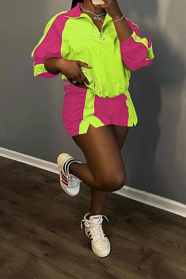 storexq Color Block Sporty Drawstring Pant Suit
