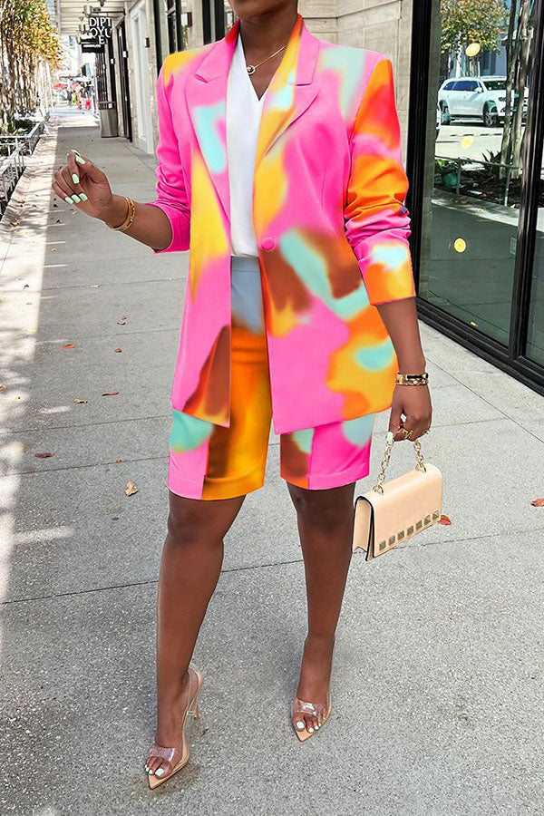 storexq Floral Print Peak Lapel Elegant Pant Suit