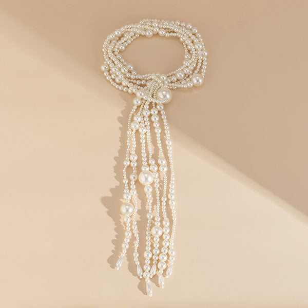 storexq Multi-layer Faux Pearl Glamorous Tassel Necklace