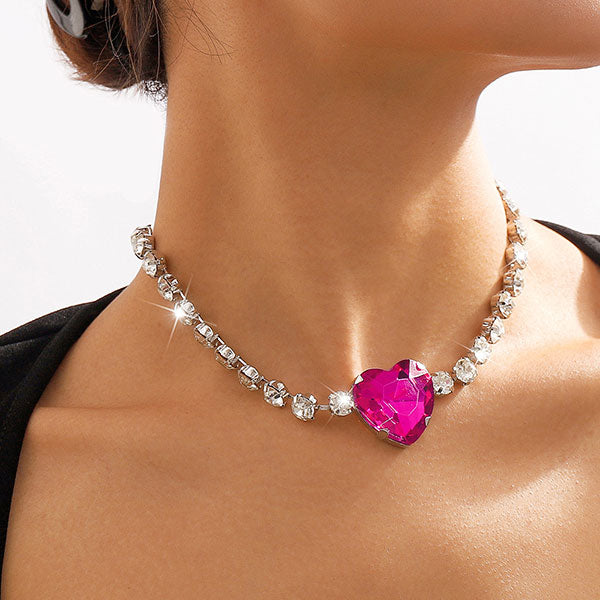 storexq Heart-Shaped Glass Drill Girly Rhinestone Necklace