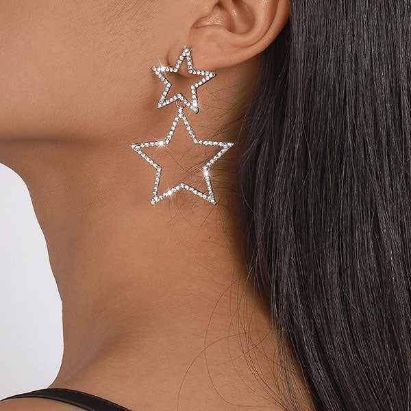 storexq Rhinestone On-trend Double Star Drop Earrings