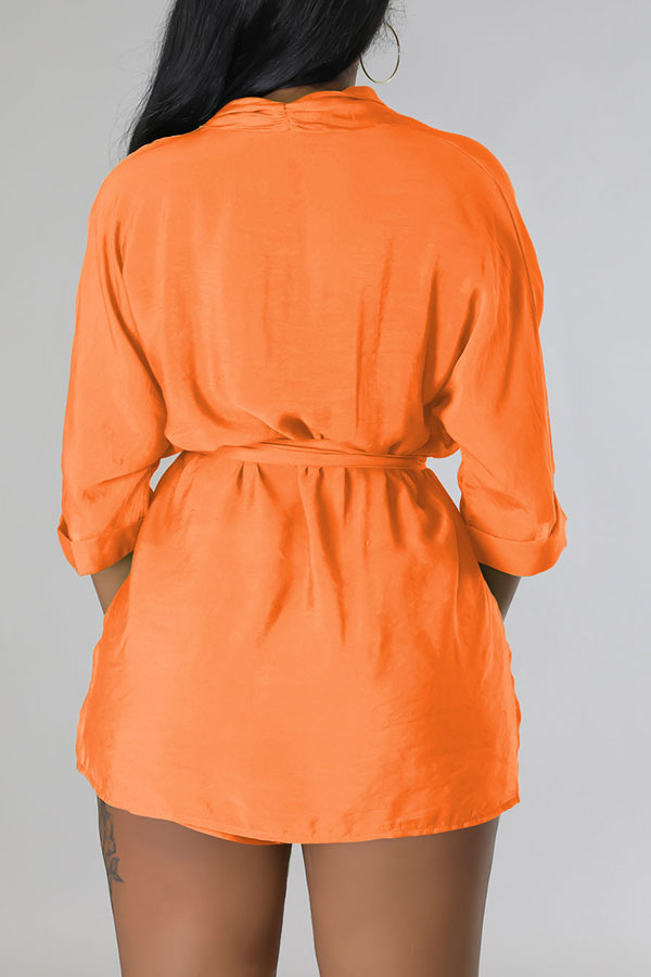 storexq Solid Color Casual Lace-Up Pant Suit