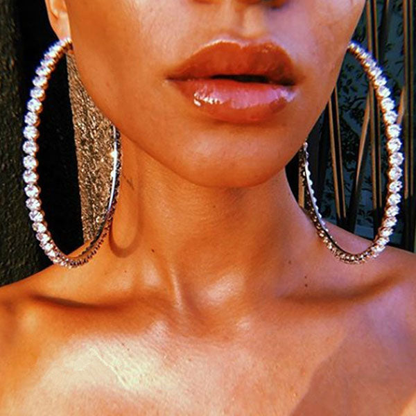 storexq Rhinestone Hyperbolic Round Hoop Earrings