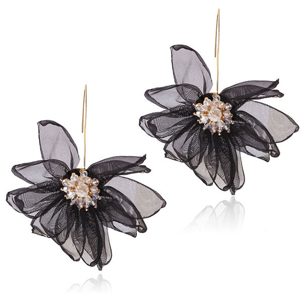 storexq Solid Color Sweet 3D Mesh Flower Earrings