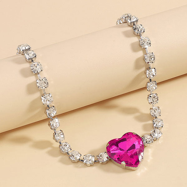 storexq Heart-Shaped Glass Drill Girly Rhinestone Necklace