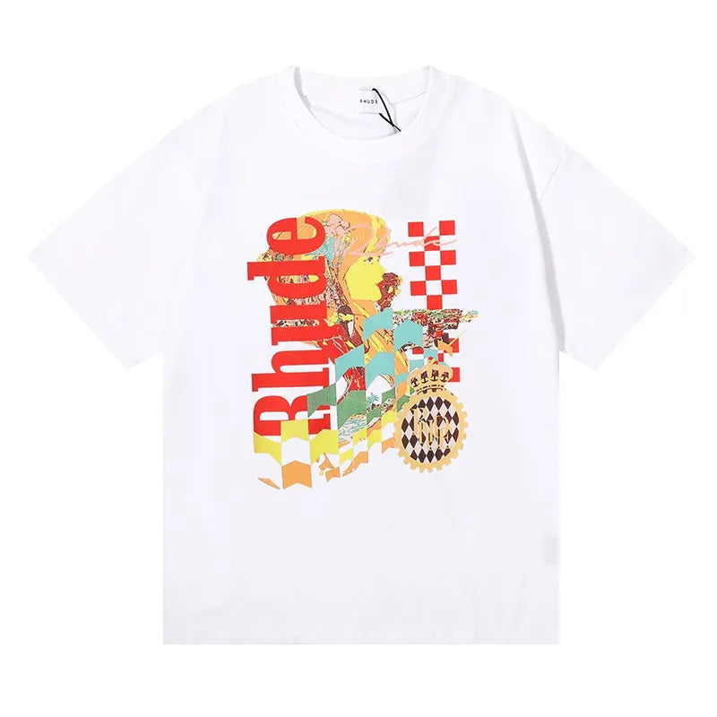 RH Designers Mens Rhude Embroidery T Shirts for Summer Mens Tops Letter Polos Shirt Womens Tshirts Clothing Short Sleeved Large Plus 100% Cotton Tees Size S-XL