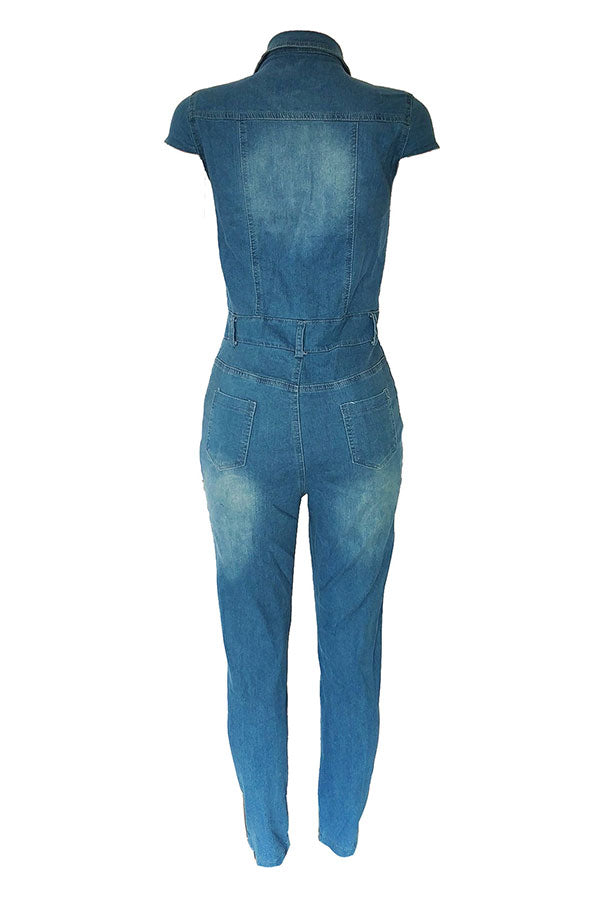 storexq Denim Boho Single Breasted Jumpsuit
