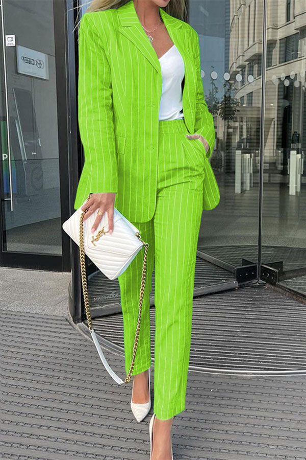 storexq Striped Notched Lapel Commuting Pant Suit
