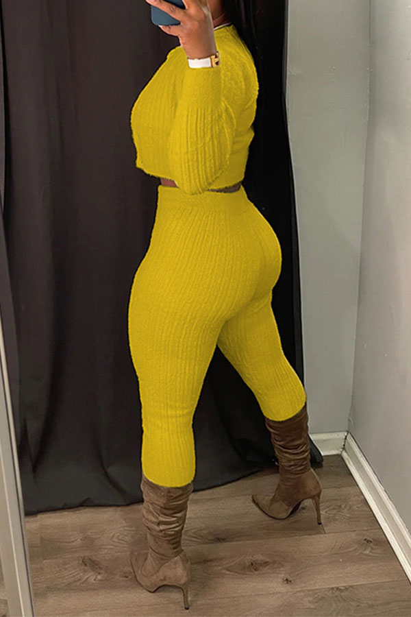storexq Solid Color Simple Bodycon Knitted Pant Suit (Three Pieces)