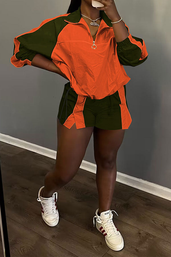 storexq Color Block Sporty Drawstring Pant Suit