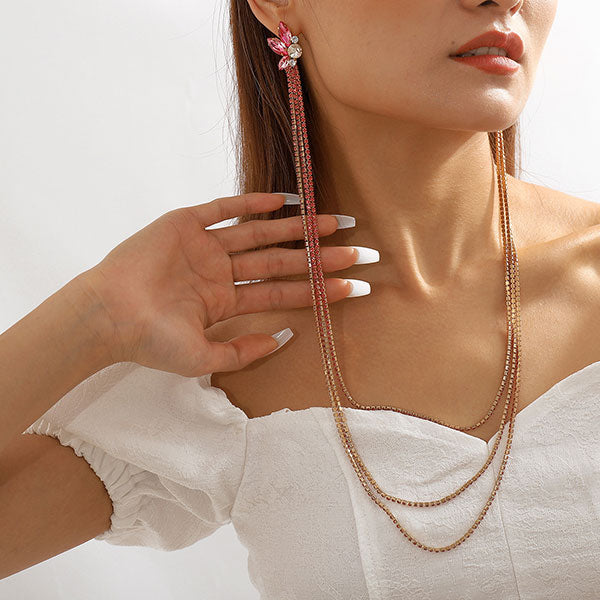 storexq Rhinestone Chic Multi-layer Claw Chain Earrings