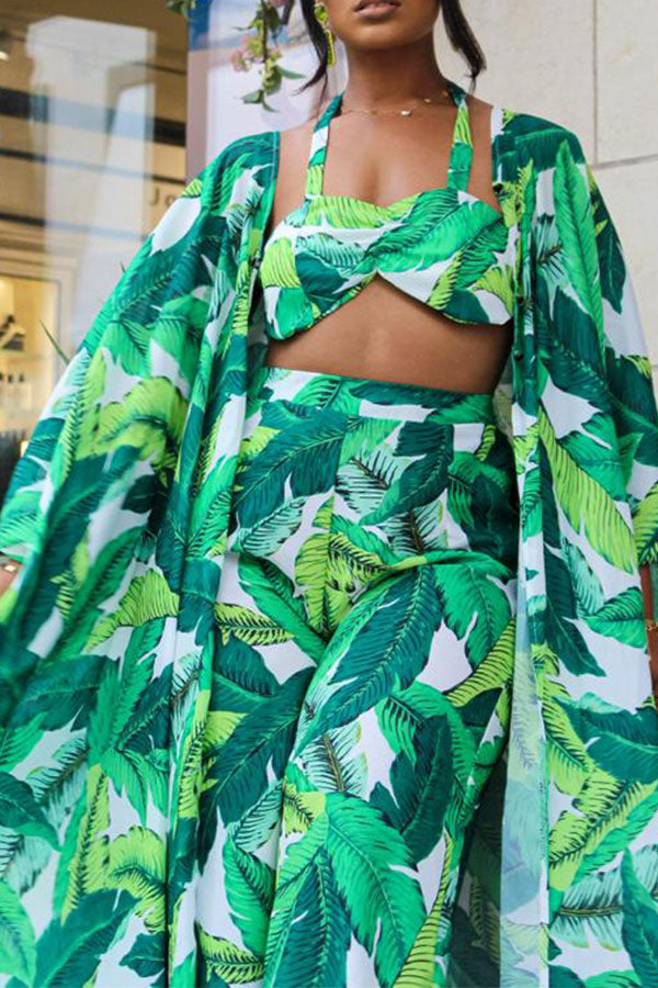 storexq Leaf Print Undeniable Flowy Pant Suit (Three Pieces)