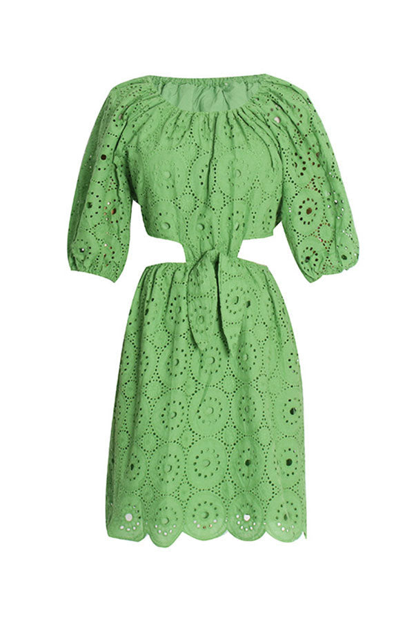 storexq Solid Color Beachy Cutout Mini Dress