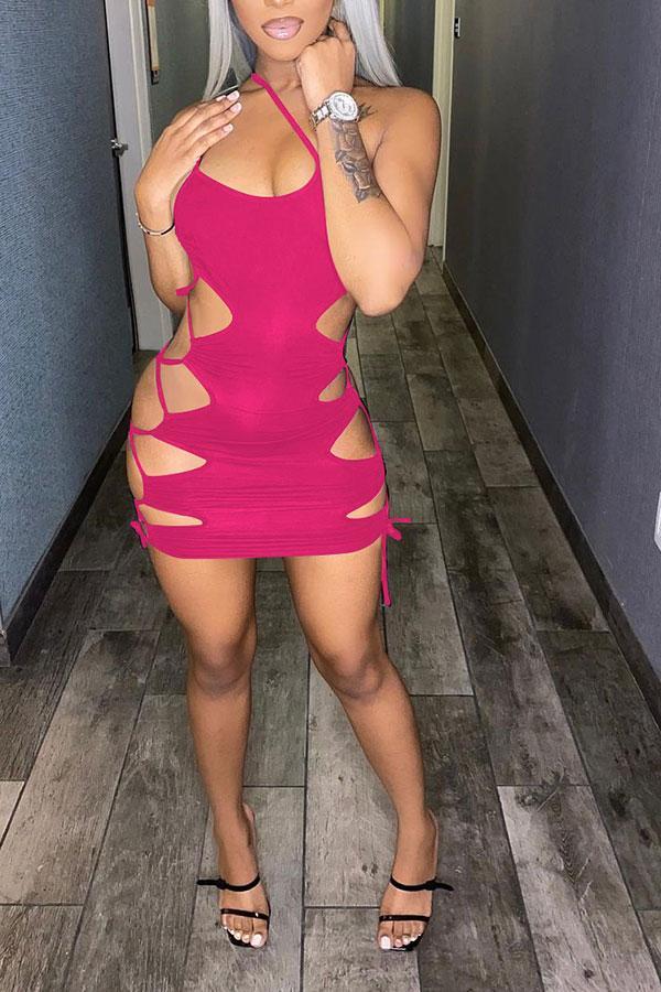 namcoverse Solid Color Party Lace-Up Cutout Mini Dress
