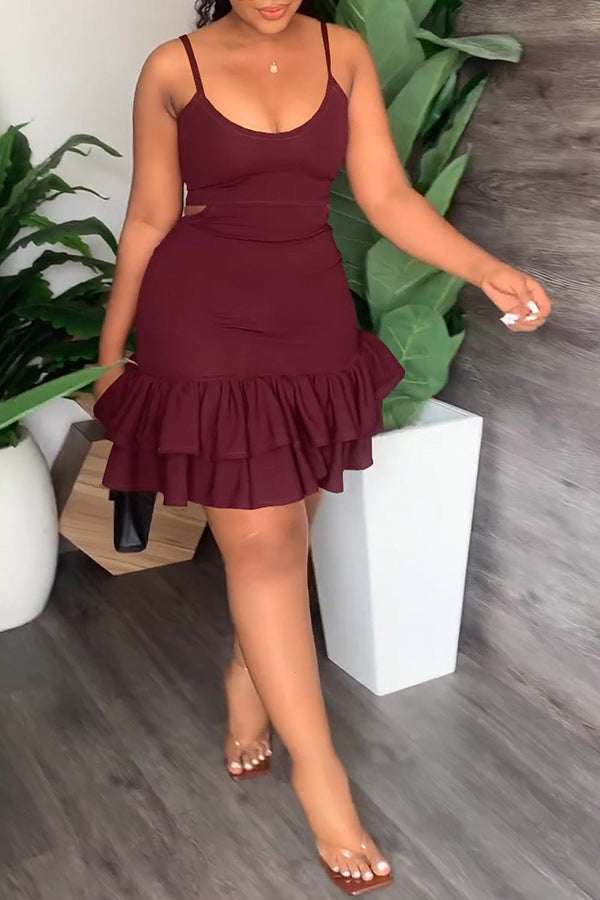 namcoverse Solid Color Sweet Backless Mini Dress