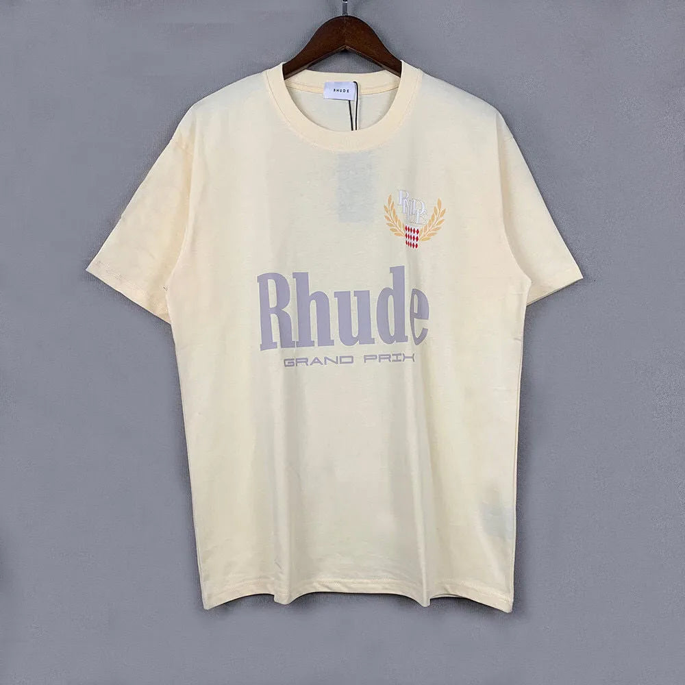 RH Designers Mens Rhude Embroidery T Shirts for Summer Mens Tops Letter Polos Shirt Womens Tshirts Clothing Short Sleeved Large Plus 100% Cotton Tees Size S-XL