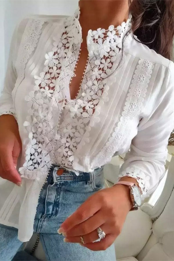 storexq Solid Color Lace Patchwork Stunning Blouse