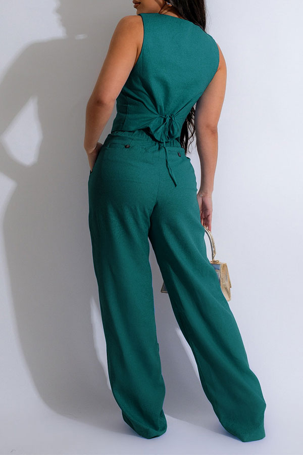 storexq Solid Color Sleeveless Commuting OL Pant Suit