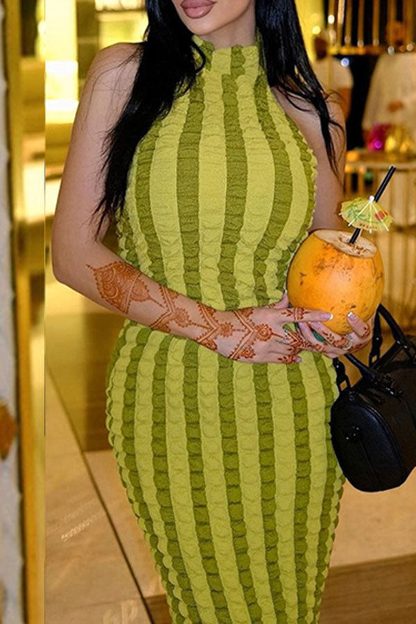 storexq Color Block Striped Modern Bubble Texture Maxi Dress