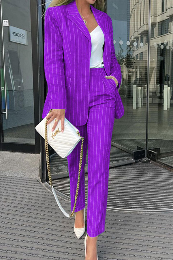 storexq Striped Notched Lapel Commuting Pant Suit