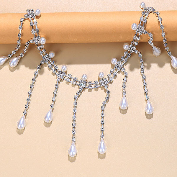 storexq Rhinestone Luxe Faux Pearl Decor Necklace