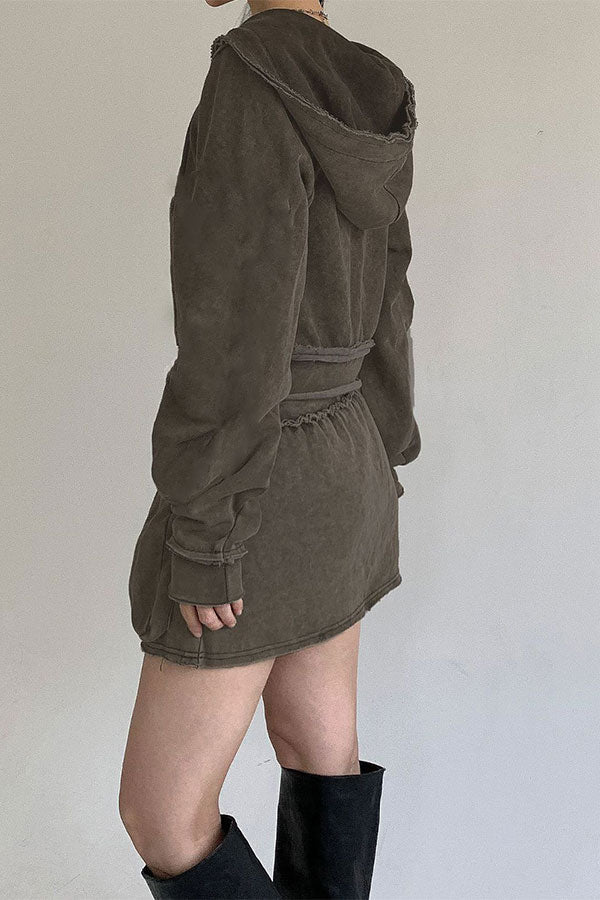 storexq Solid Color Hooded Cool Patch Pocket Dress Suit