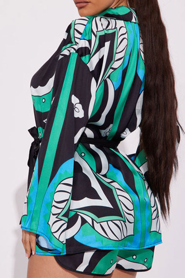 storexq Floral Print Tropical Lace-Up Pant Suit