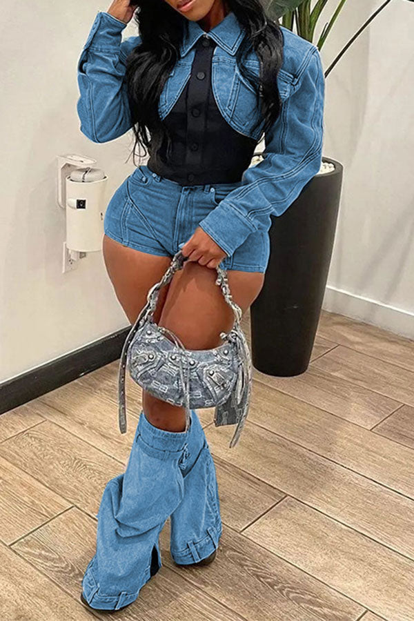 storexq Hit Color Patchwork Stylish Denim Pant Suit