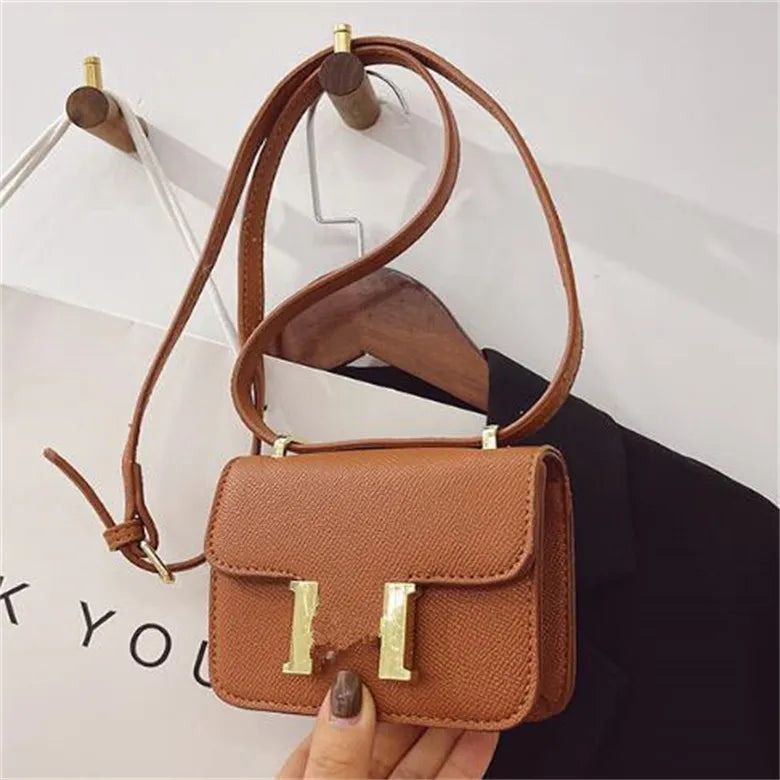 Kids Handbag Girl Shoulder Bags Gold Buckle PU Leather Children Coin Purses Saddle Bag Princess Messenger Bag