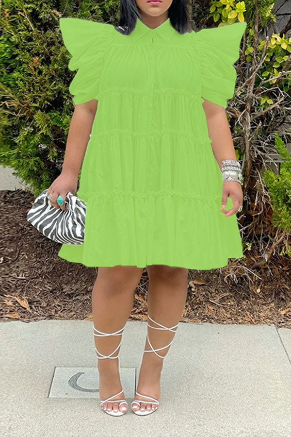 storexq Solid Color Retro Single Breasted Mini Dress